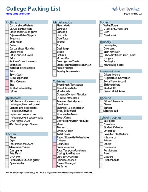 Free Packing List Template for Vacation, Travel or College