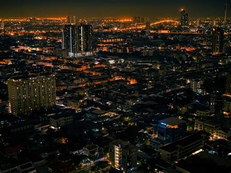 Wallpaper Night City Aerial View Lights Streets Hd Widescreen High