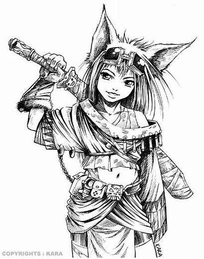 Warrior Female Neko Coloring Adult Warriors Chibi