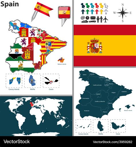 Spain Map With Regions And Flags Royalty Free Vector Image