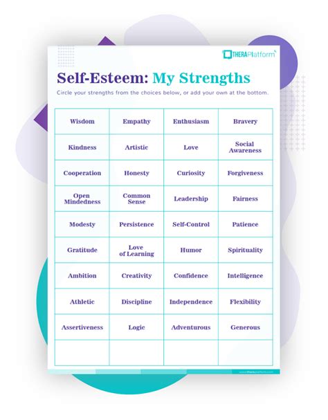 My Strengths Self Esteem Worksheet