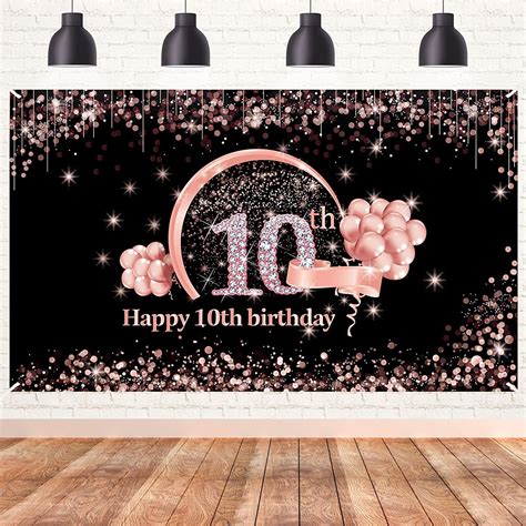 10th Birthday Banner Backdrop Decorations For Girls Extra Large 10 Year Old Birthday Party