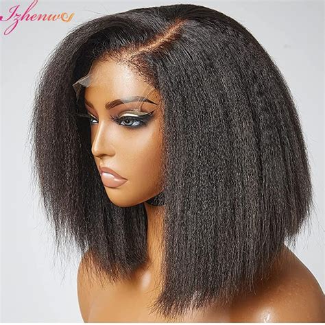 Transparent Kinky Straight Lace Front Wigs Pre Plucked Yaki 13X4 Short