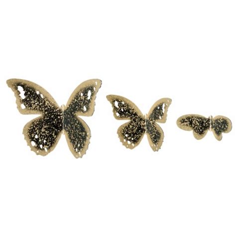 Faye Antique Black And Gold Wall Mounted Metal Butterflies Decor Set