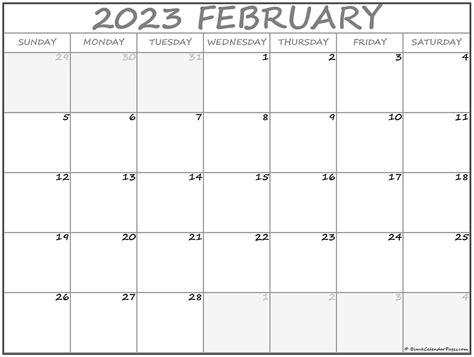 Blank Calendar Feb 2023
