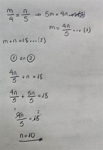 Диета n 4 в m/4 = n/5, si: m+n=18. Hallar n. - Brainly.lat m/4 = n/5, si: m+n=18. Hallar n. - Brainly.lat Диета n 4 в