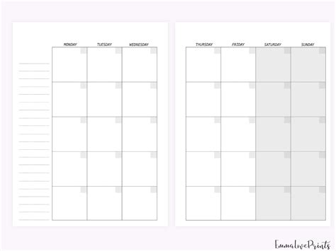 Monthly Planner, Month On Two Pages, Happy Planner Inserts Printable