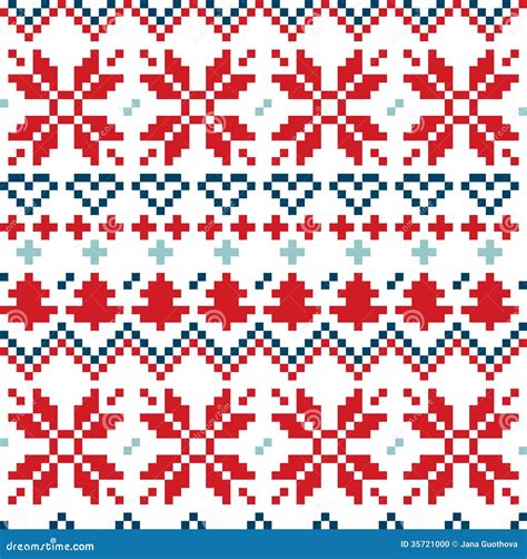 Christmas Nordic Seamless Pattern Blue And Red Stock Photo Image