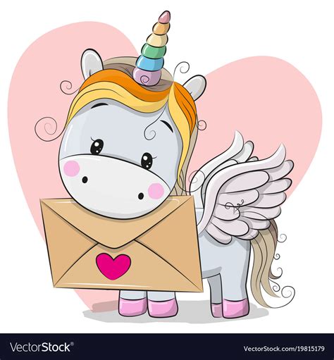 Valentine Card With Cute Cartoon Unicorn Vector Image