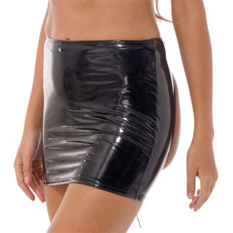 women s open butt wet look skirt party patent leather bodycon pencil mini skirt ebay