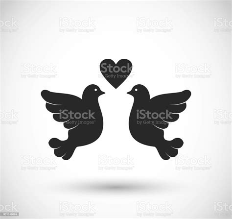 Two Doves With A Heart Icon Vector Love Symbol Stock Illustration