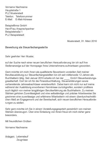 Muster Bewerbung Als Steuerfachangestellte