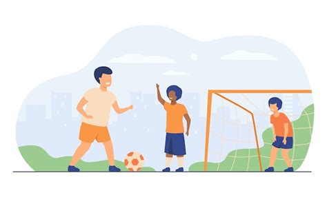 Free Vector Active Happy Children Playing Football Outdoors Isolated