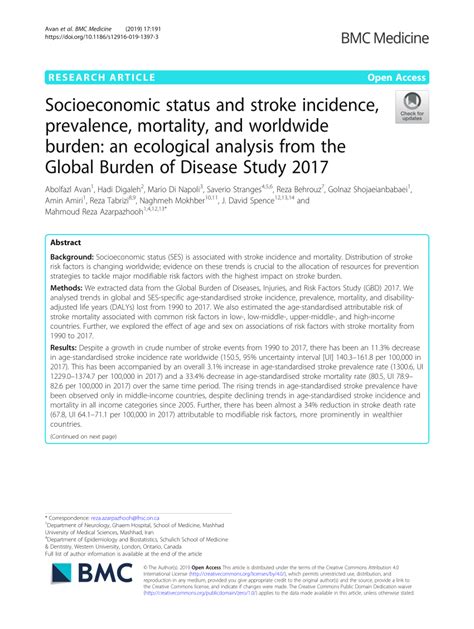 Pdf Socioeconomic Status And Stroke Incidence Prevalence Mortality