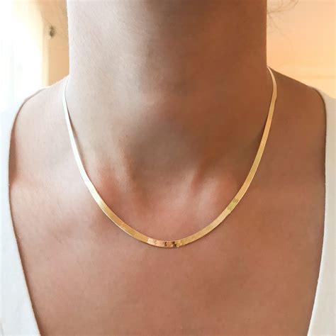 K Gold Herringbone Chain Necklace Mm Width Solid Gold Chains Gold Herringbone Chain
