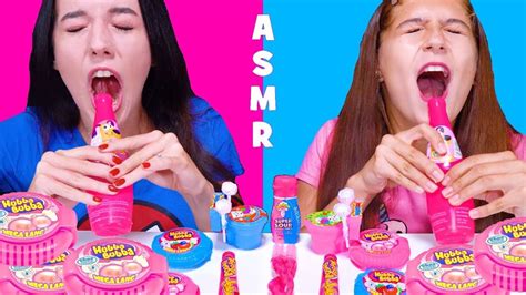 Asmr Lilibu Asmr Pink And Blue Candy Party Twist And Drink Hubba Bubba Race Sour Spray