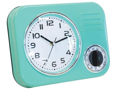Retro Kitchen Metal Wall Clock With Timer 50s Blue At Mighty Ape Nz