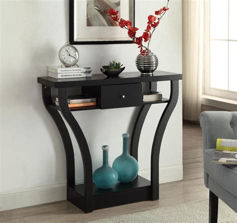 Icymi Black Finish Curved Console Sofa Entry Hall Table With Shelf