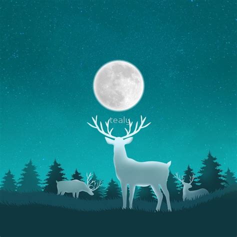 Moon Deer In Teal Night By Tealy Graphic Design Collection Deer