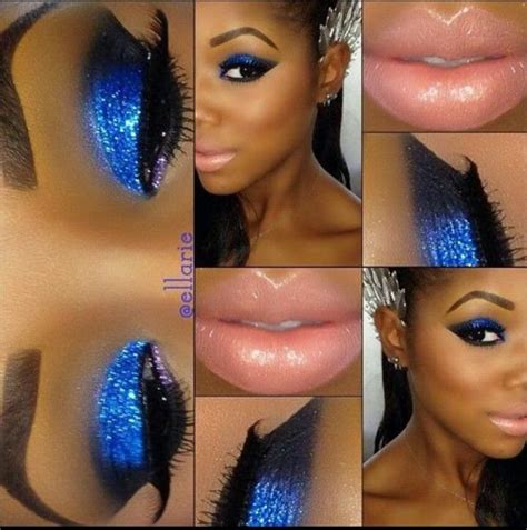 Blue Glitter Eyes And Nude Lip Blue Makeup Makeup For Black Women Blue Makeup Looks