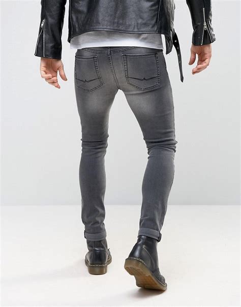 Asos Super Skinny Jeans With Abrasions In Dark Gray Gray Grey Jeans