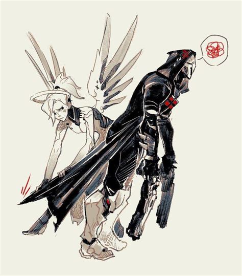 Mercy Rescuing Reaper Who Was Caught By The Cloak On The Escalator Art