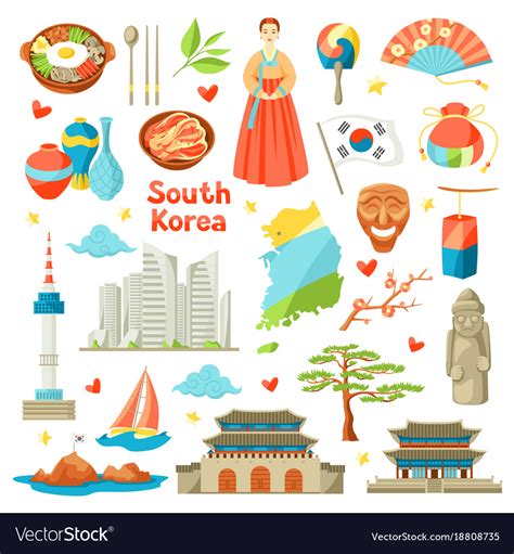 South Korea Icons Set Korean Traditional Symbols Vector Image