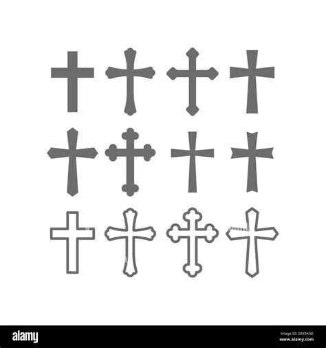 Religious Christian Cross Vector Icons Religion Orthodox And Catholic