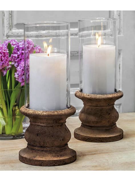 Classic Tall Pillar Candleholder Set Of Four With Hurricanes 4 Candl