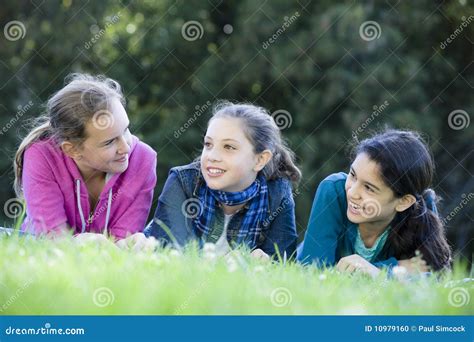 Three Smiling Tween Girls Stock Photo Image Of Blond 10979160