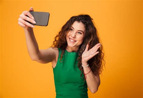 Happy Young Woman Make Selfie Waving To Friends Stock Photo Image Of