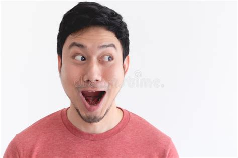 Wow And Shocked Face Of Funny Man Isolated On White Background Stock