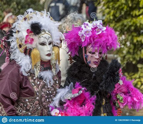 Disguised Couple Annecy Venetian Carnival 2013 Editorial Image