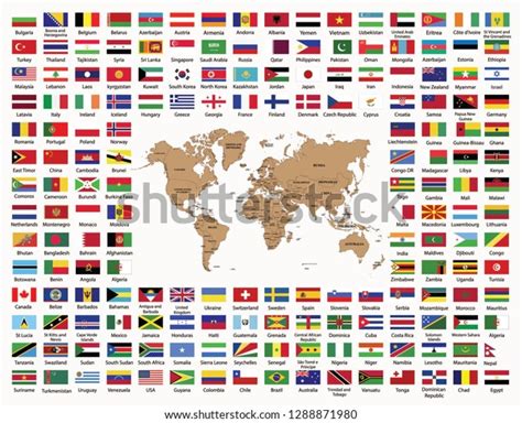 World Map World Countries Flags Names Stok Vektör Telifsiz Shutterstock