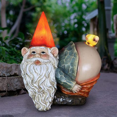 Exhart Solar Mooning Gnome With Bird Garden Statue 1881 L X 834 W