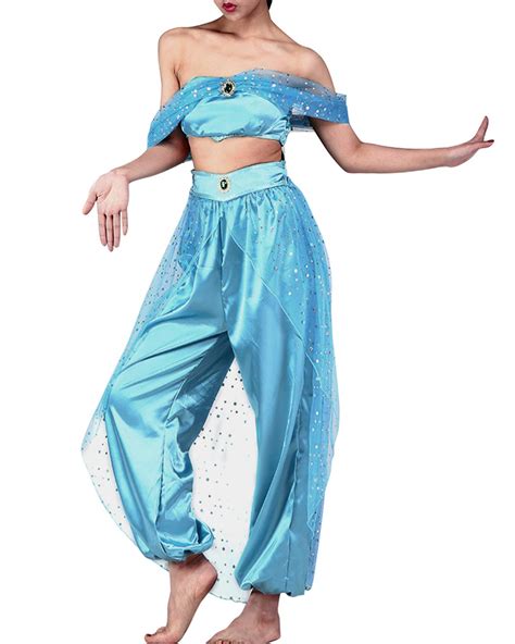 Costumes Reenactment Theater Adult Womens Disney Aladdin Princess Jasmine Teal Blue Arabian