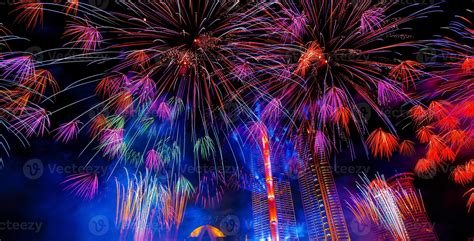 Colorful Fireworks In Celebrate New Year At Chao Phraya River In