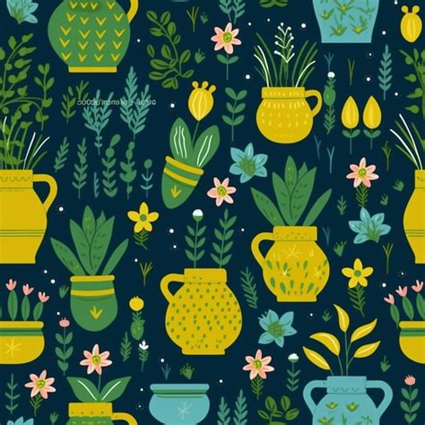 Premium Ai Image A Seamless Pattern With Pots And Plants