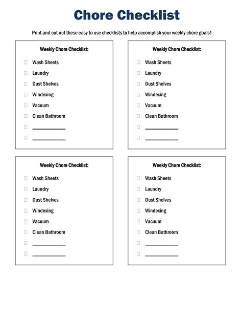 Printable Chore Checklist Templates At