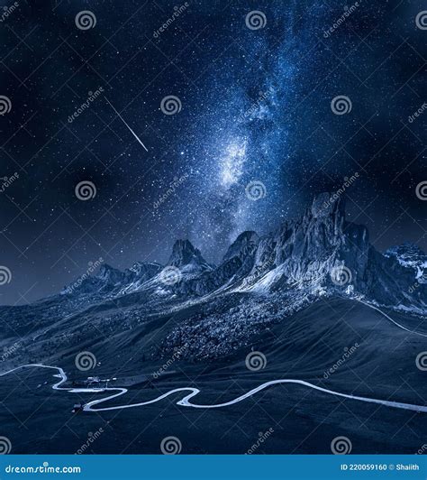 Milky Way Over Passo Giau Dolomites At Night In Italy Stock Photo