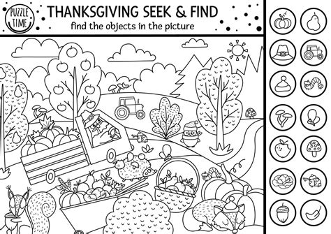 Vector Black And White Thanksgiving Searching Game Or Coloring Page
