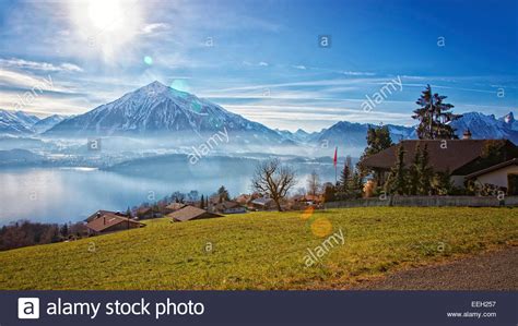 View Near Thun Lake In Swiss Alps Stock Photo Alamy