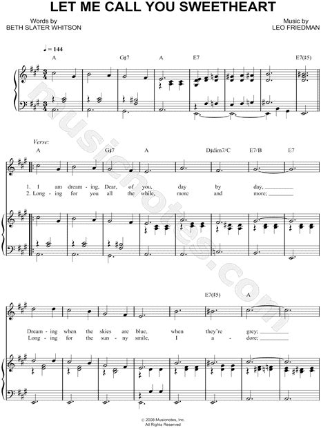 Leo Friedman Let Me Call You Sweetheart Sheet Music In A Major Transposable Download