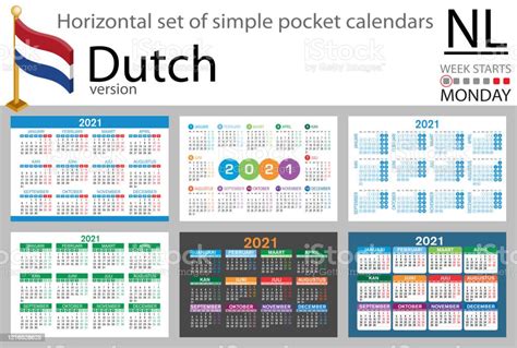 Dutch Horizontal Pocket Calendar For 2021 Stock Illustration Download