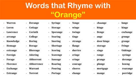 List Of Rhyming Words Of Orange Archives Engdic