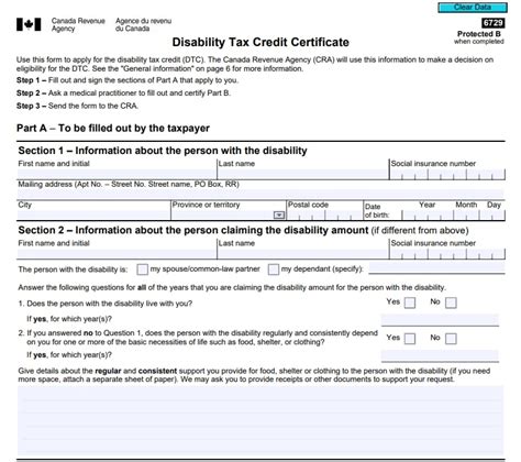 Revenue Canada Disability Tax Credit Form T2201
