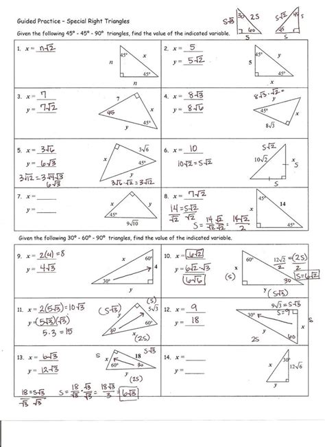 Answer Key Special Right Triangles Worksheet Answers