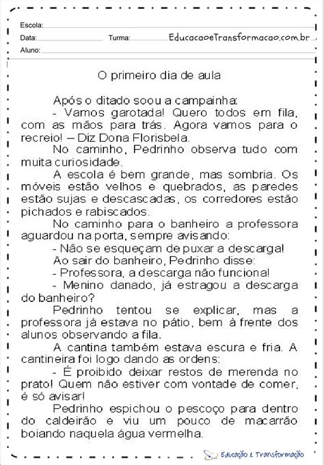 Atividades De Interpretação De Texto Volta às Aulas Para Imprimir