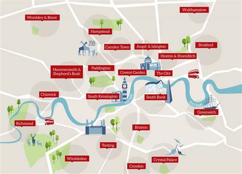 Map Of London Neighborhoods And Attractions Coastal Map World