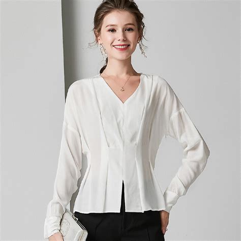 Elegant V Neck Collarless Silk Shirt Rachelsilk United States